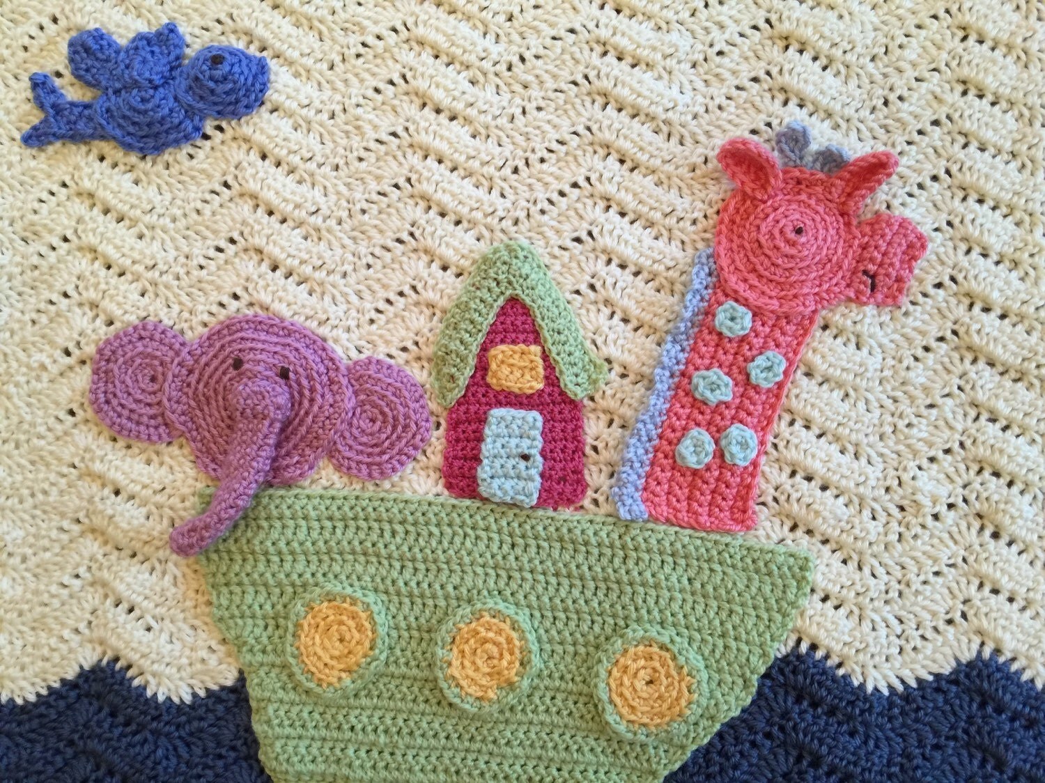 crochet handmade noah's ark blanket animal by LovinglyByLindaT