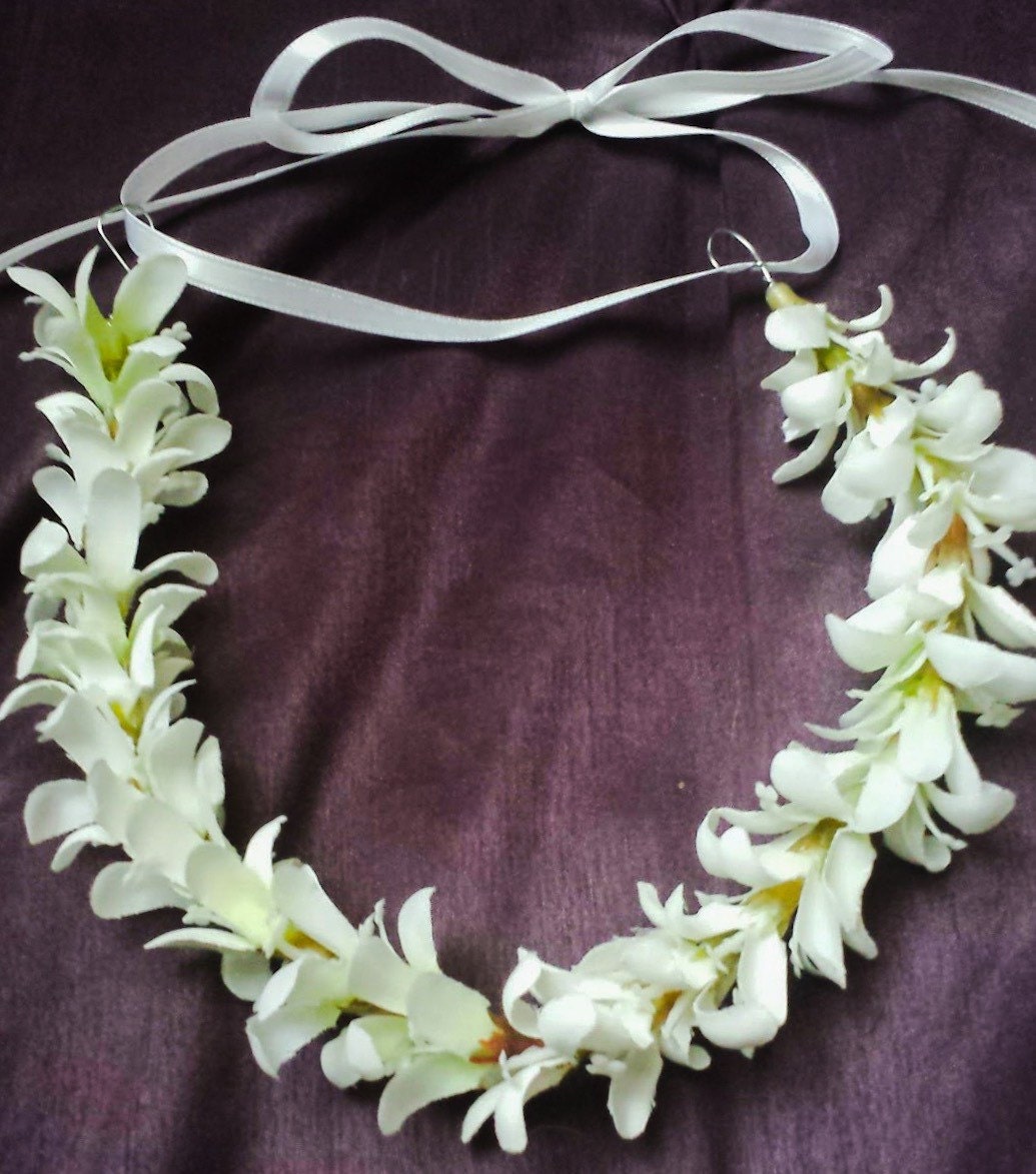 White Flower Crown Silk Hair Lei Flower Halo Beach Wedding