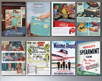 8 Vintage Retro Magazine Advert 1950s reproduction Fridge Magnets -Shabby Chic,