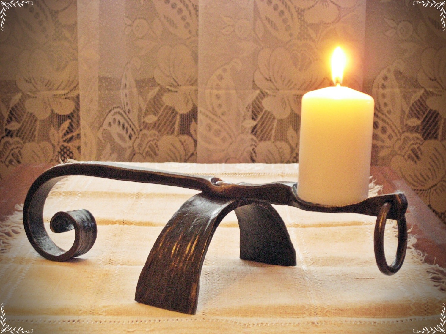 Hand Forged Table Candle Holder Blacksmith Made Wrought Iron