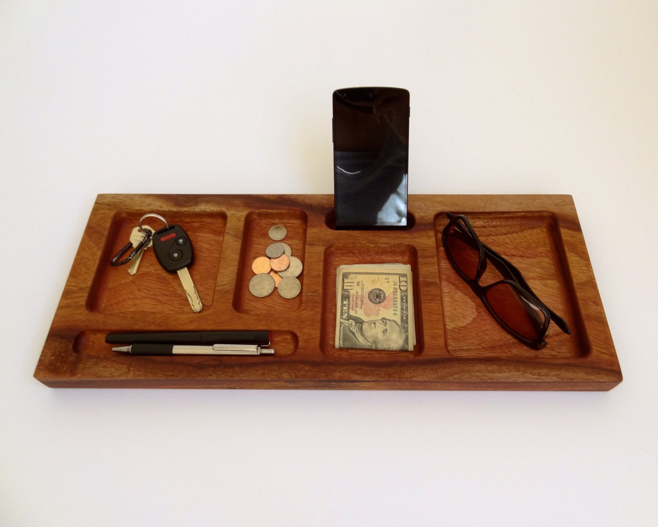 Men's Valet / Desk Organizer Tray / Solid Mahogany Tray