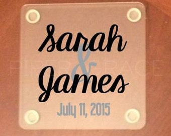 Wedding Coasters Personalized with Names and Wedding Date - Set of 4