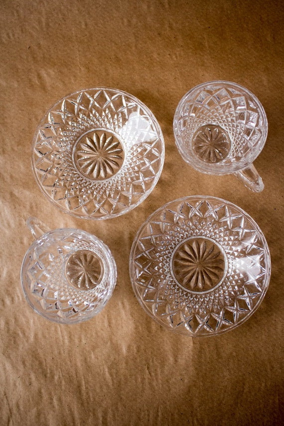 Vintage cut glass cup and saucer Crystal glass punch cups