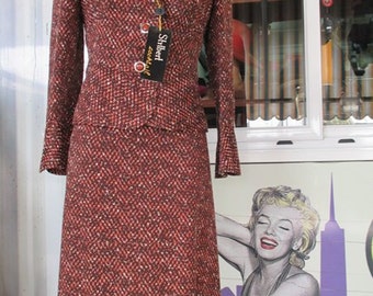 Tailleur anni 70 melange marrone. Scamiciata e giacca. Nuovo., Fondo di magazzino/70s tapestry skirt suit/Deadstock/Original tags/Stylish