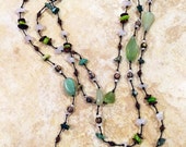 Glass Stones Necklace, Knotted Necklace, Beaded Long Necklace, Boho Necklace, Bohemian Jewelry, Rustic, Colorful Necklace, Stone Chips