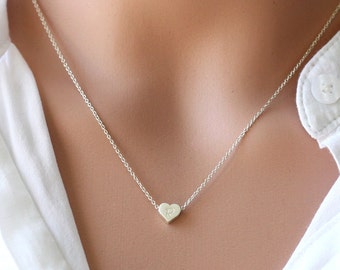 personalized tiny silver heart initial necklace, stamping initial,dainty necklace, bridesmaid gifts, birthday, wedding jewelry, gift for mom