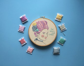 Let Them Eat Cake // Marie Antoinette // Minimalist Floral Design // 6" Embroidery Hoopart, Cream