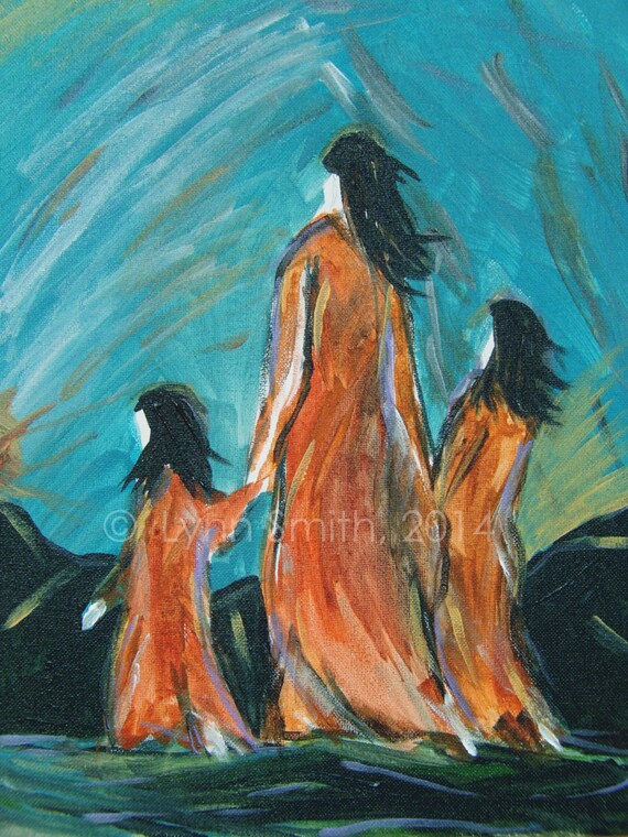 Mother Daughter Art Acrylic Painting 11 x 14 by ShiningEyeArts