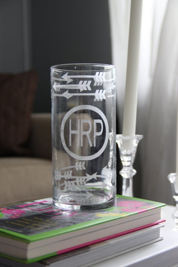 Glass Etched Personalized Monogram Hurricane Tall Candle