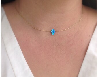 Blue Opal necklace, Hamsa opal, dark blue opal, opal hamsa necklace, hamsa hand necklace , luck necklace, gold filled necklace ,Gift for her