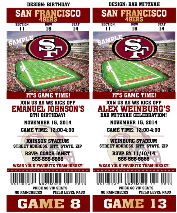 Printable Birthday Party Invitation Card San Francisco 49ers
