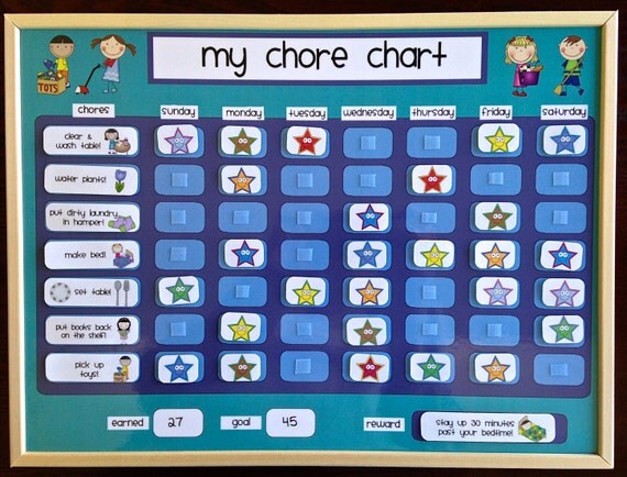 Kids Chore Chart Responsibility Chart Daily/Weekly Velcro