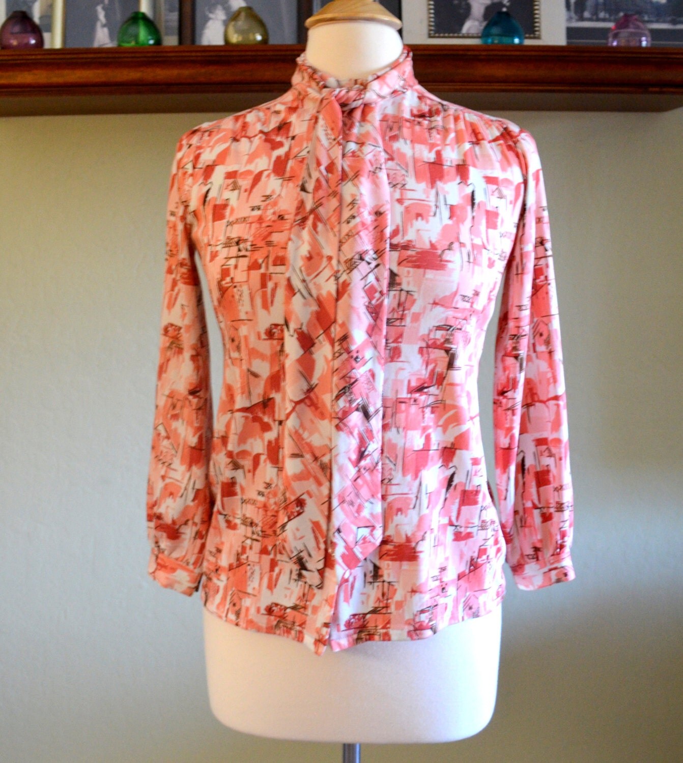 Vintage Knit Button Down Blouse with Neck Tie by UpswingVintage