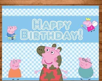 Peppa Pig Happy Birthday Sign Blue Plaid - Peppa Pig Birthday - Peppa ...