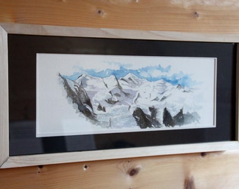 Original watercolor with frame - Aiguille du midi