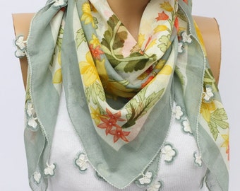 Turkish Anatolians Floral Scarf - Hand crocheted lace Oya - Yemeni - Cowl Gift Ideas Fashion Accessories