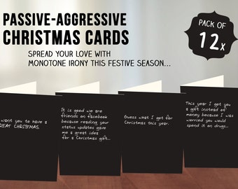 Passive-Aggressive Christmas Cards // 12pk Quirky Christmas Cards, Assorted Passive-Aggressive Messages