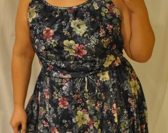 1970's Sleeveless Sheer Floral Print Summer Day Dress