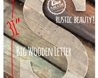 31" Tall Rustic Letter S; Guest Book,Big Wooden Letter,Rustic Wedding,Wedding Letter,Rustic Wood Letter,Rustic Wedding,Guestbook