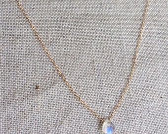 Tiny Moonstone Necklace, Gold Moonstone Necklace, Rainbow Moonstone Necklace, Moonstone Jewelry, Small Gold Filled Necklace, 18" Gold, GN16