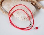 NEW! Cord.  Bead. Metal. Necklace. Cord pendant. Ceramic bead. Red
