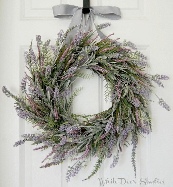 Purple Heather Wreath Front Door Wreath Spring by WhiteDoorStudios