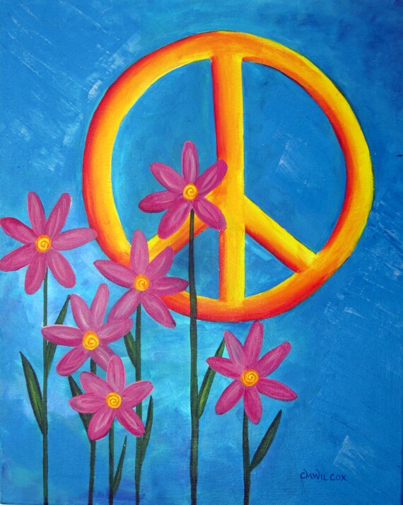 Items similar to Peace Sign Painting on 16 x 20 Canvas, Artist-Signed