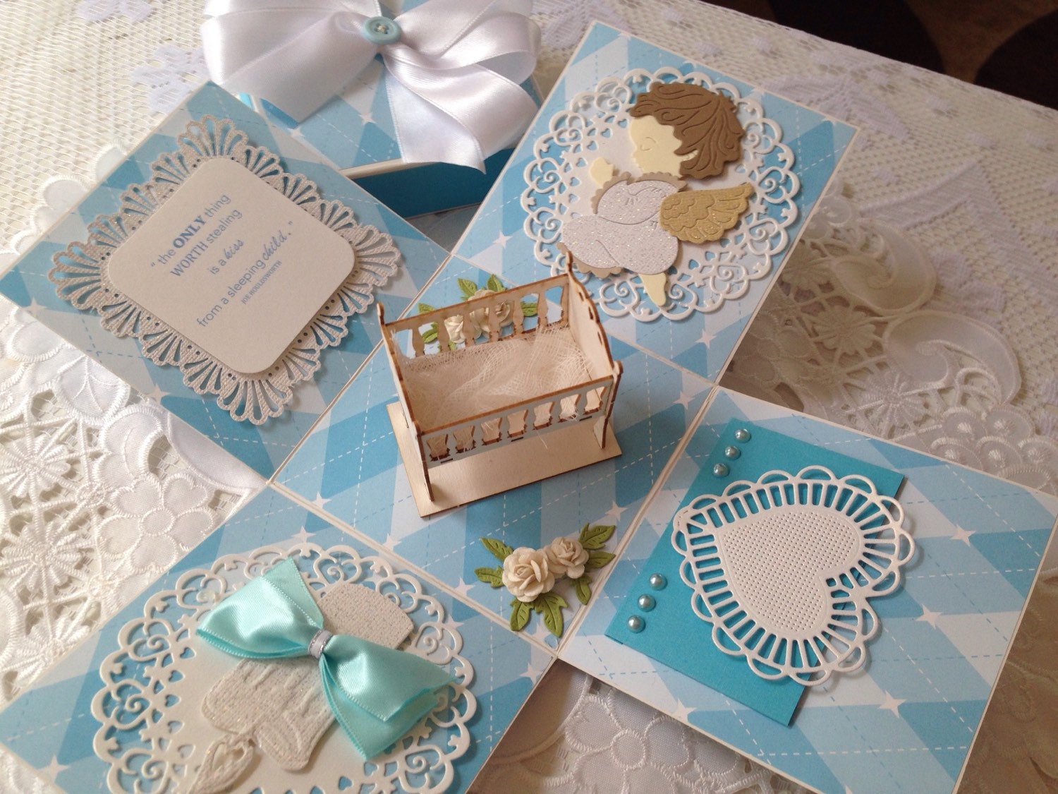 handmade christening baptism exploding box card