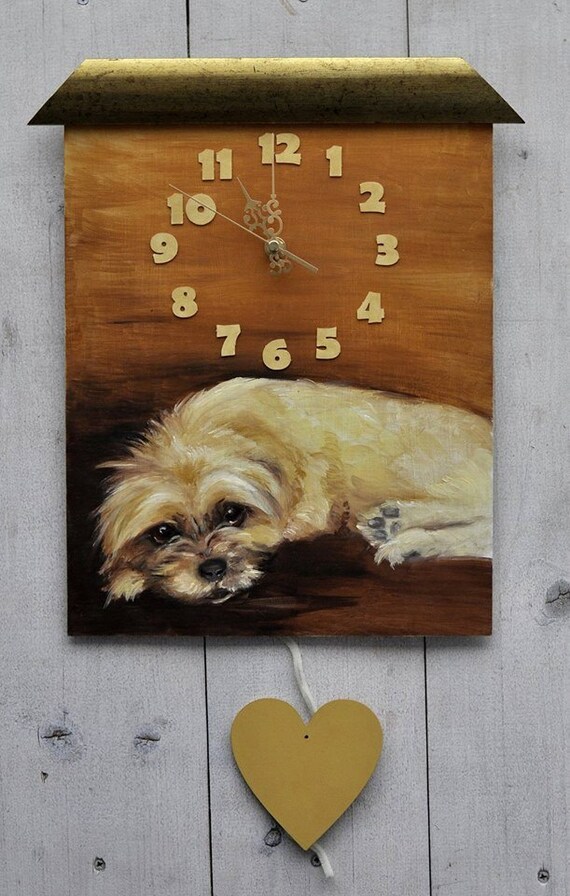 Custom hand PAINTED CLOCK DOG portrait Funny wall clock