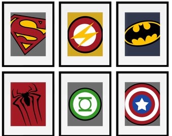 Items similar to 4 PRINTED Superhero Logo Art Prints- PRINTED and ...