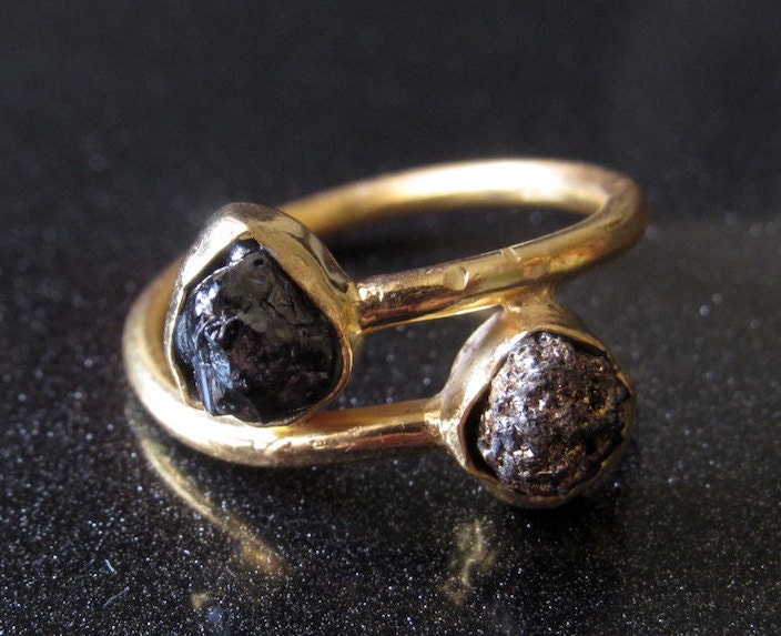 Black Raw Diamond Engagement Ring Gold Wedding by Nichejewelry