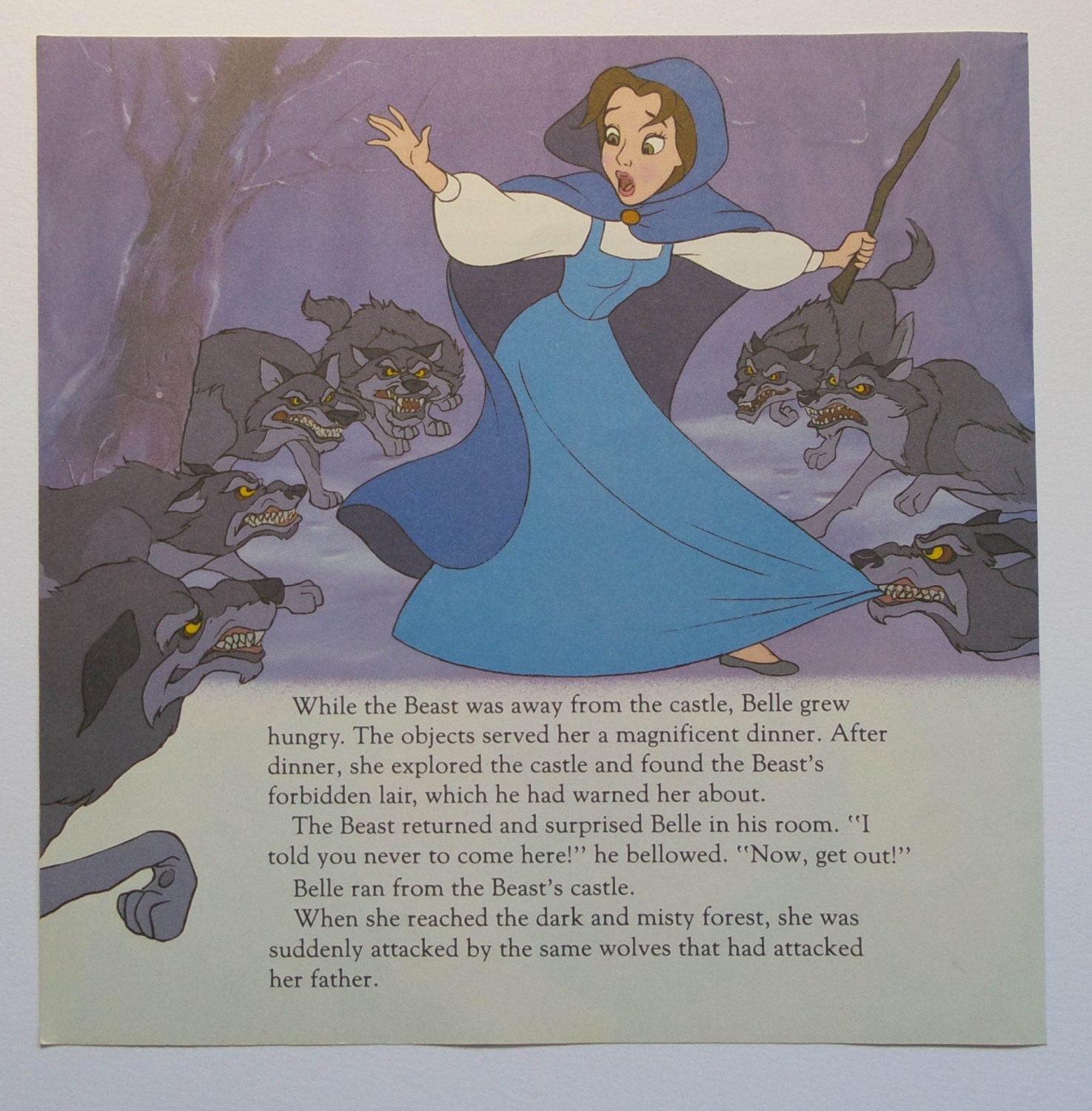 Vintage Disney Beauty and the Beast Belle and Wolves 8x8