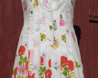 1960s beautiful Poppies & Roses White dress