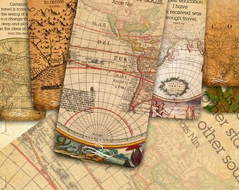 50% OFF Travel quotes maps Bookmarks - 12 archival vintage digital printable collage sheet instant download - Retro Box Collection