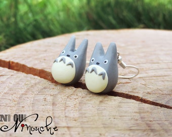 Grey totoro (fimo) manga Miyazaki Ghibli geek earrings