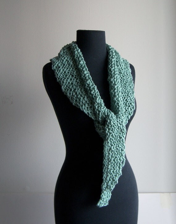 SALE Hand Knit Crescent Shaped Cotton Scarf Wrap by PeacefulPath