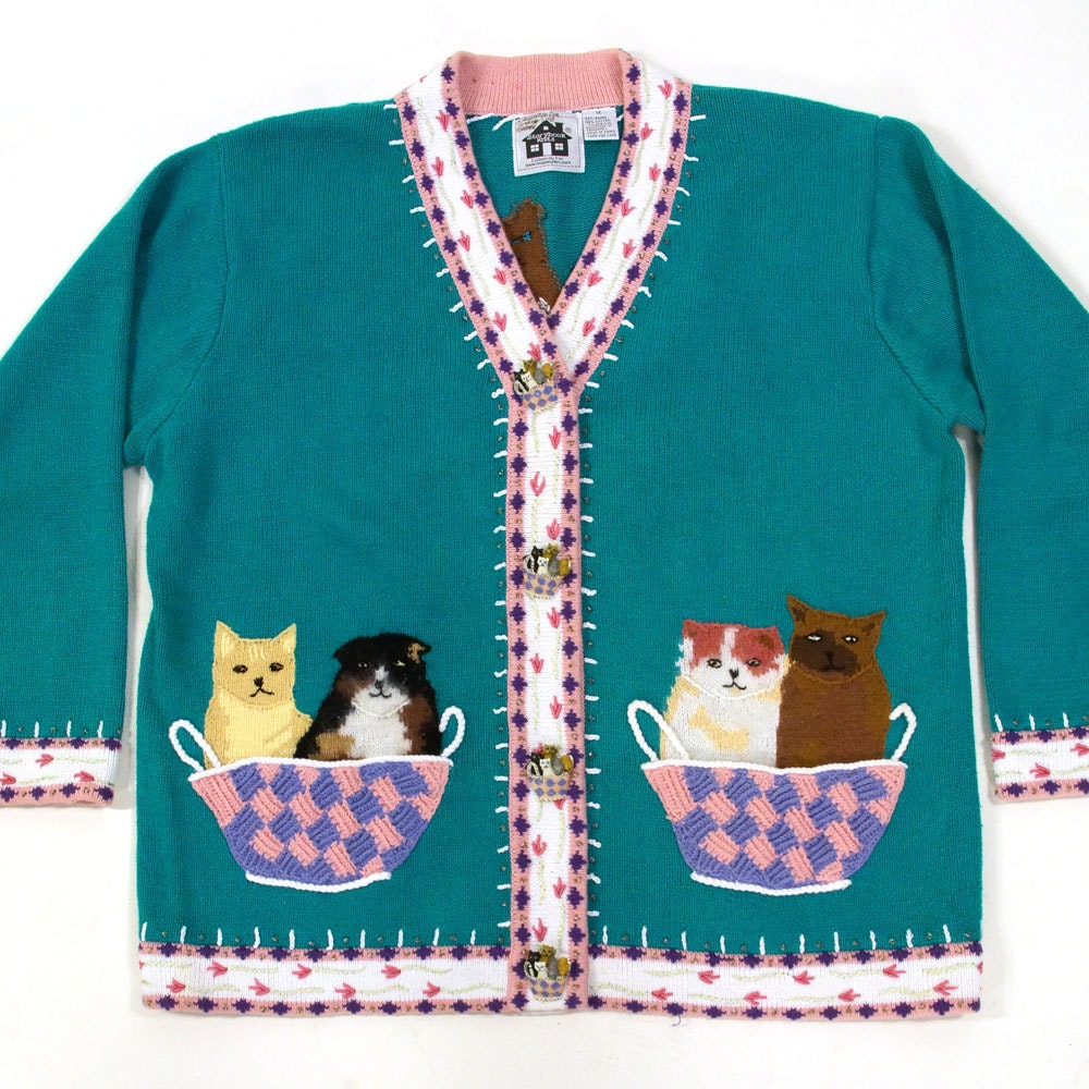 Crazy Cat Lady Sweater / Vintage 1990s Novelty by SpunkVintage