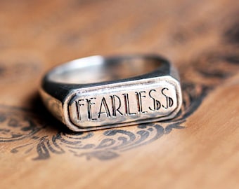 Modern silver signet ring, womens signet ring, custom signet ring, antique signet ring, signet ring women, fearless ring, recycled, custom