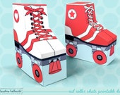 red roller skates - favor boxes fit gift cards, candy, cookies and more party printable PDF kit - INSTANT download