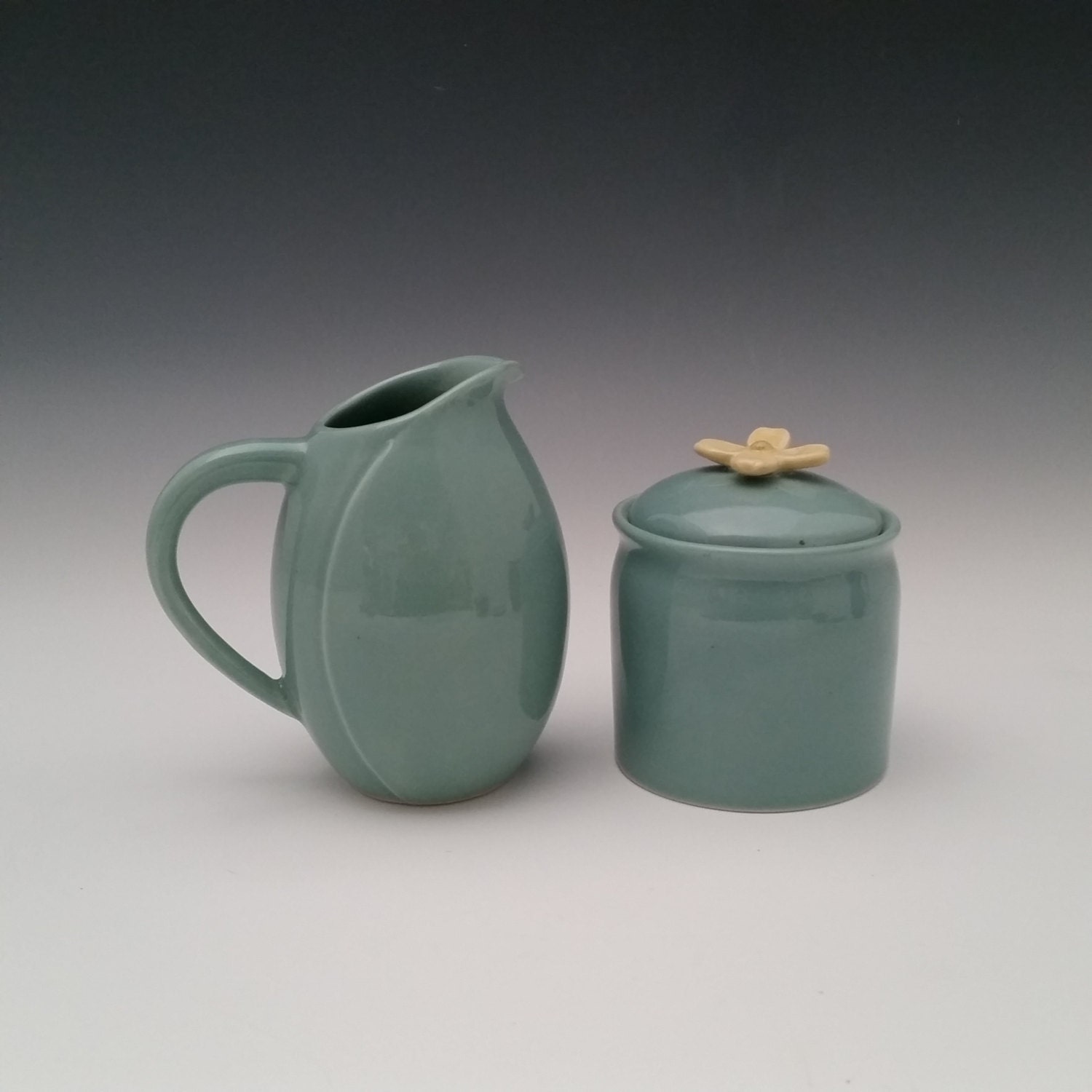 In StockSugar and Creamer Ceramic Set with Dogwood Flower for