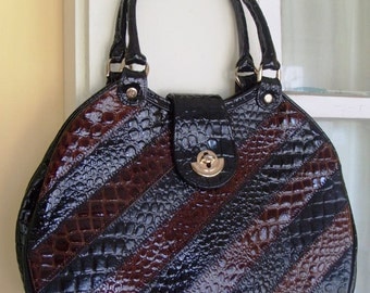 Vintage Faux Reptile Skin Patent Leather Handbag Purse