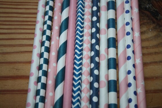 Nautical Theme Straws -- Drinking Straws pink and navy Il_570xn