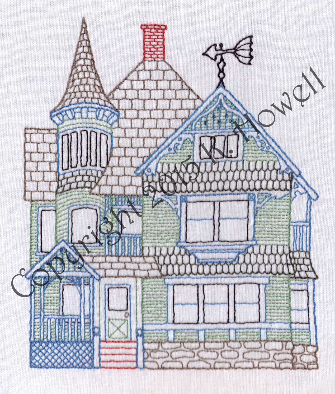 House Hand Embroidery Pattern Victorian House Detailed