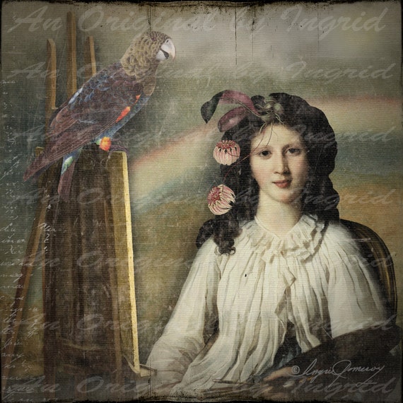Parrott Portrait Digital Collage Greeting Card (Suitable for Framing)