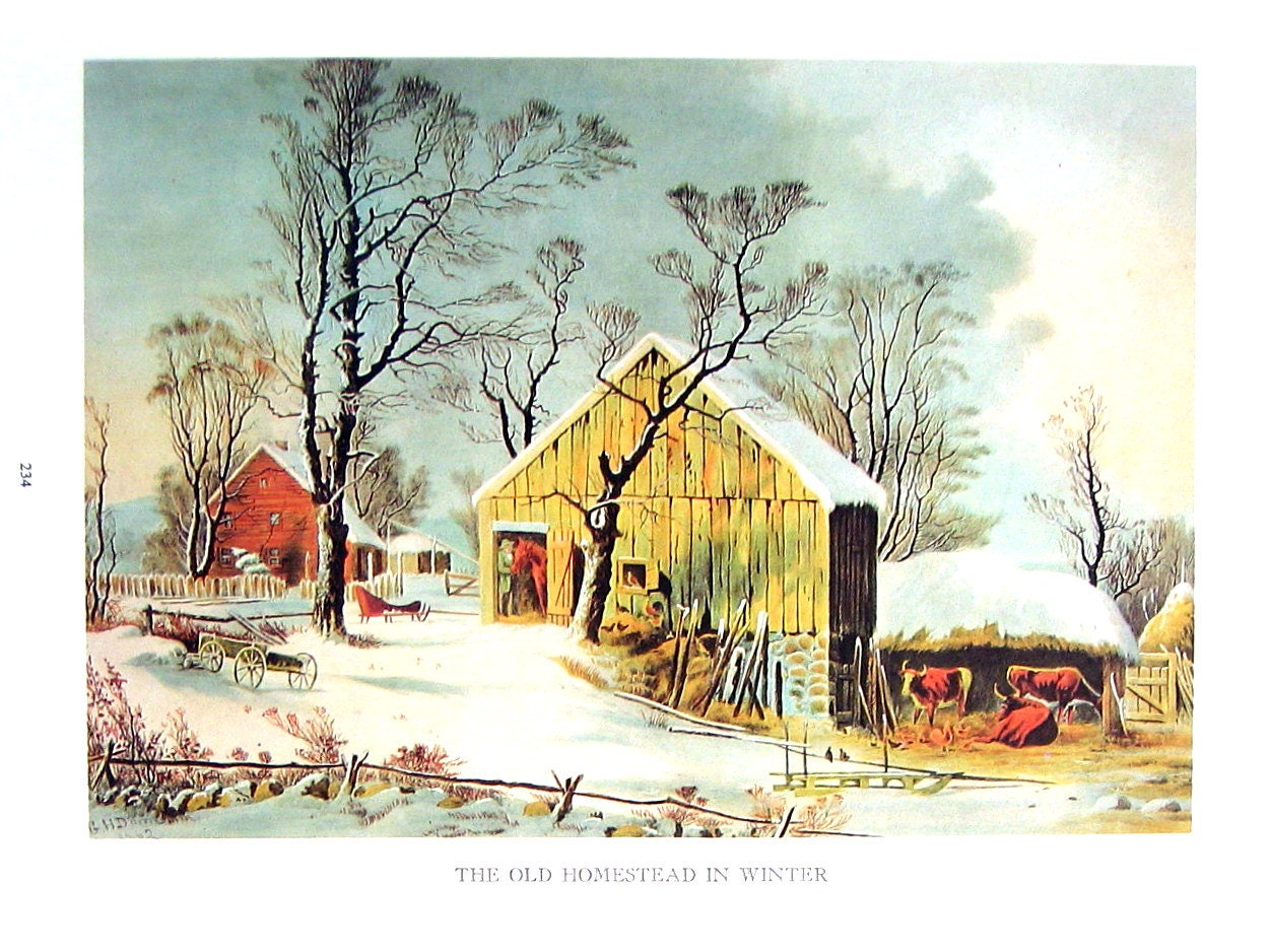 Currier and Ives Print The Old Homestead in by mysunshinevintage