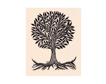 Art, Tree Art, Tree of Life Linocut Art Print, nature wall art, Linocut Print, Topiary Tree Art