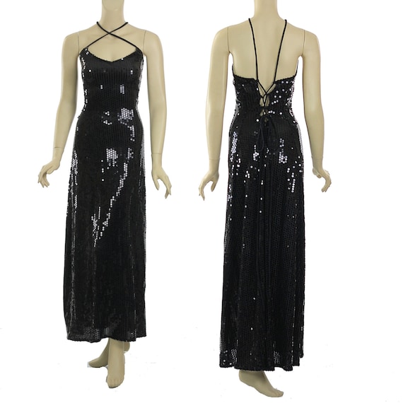 Vintage Sequin beaded dress sequin dress Halter dress 80s