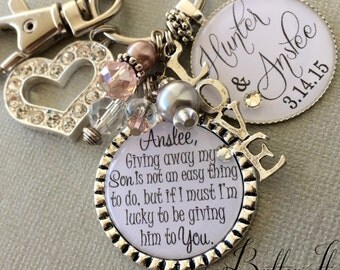 Future daughter in law gift, wedding bouquet charm, giving away my son is not an easy thing to do, Bridal bouquet charm, wedding gift bride