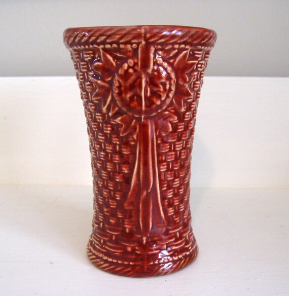 McCoy USA Basket Weave Design Vase Burgundy by Somethingcharming