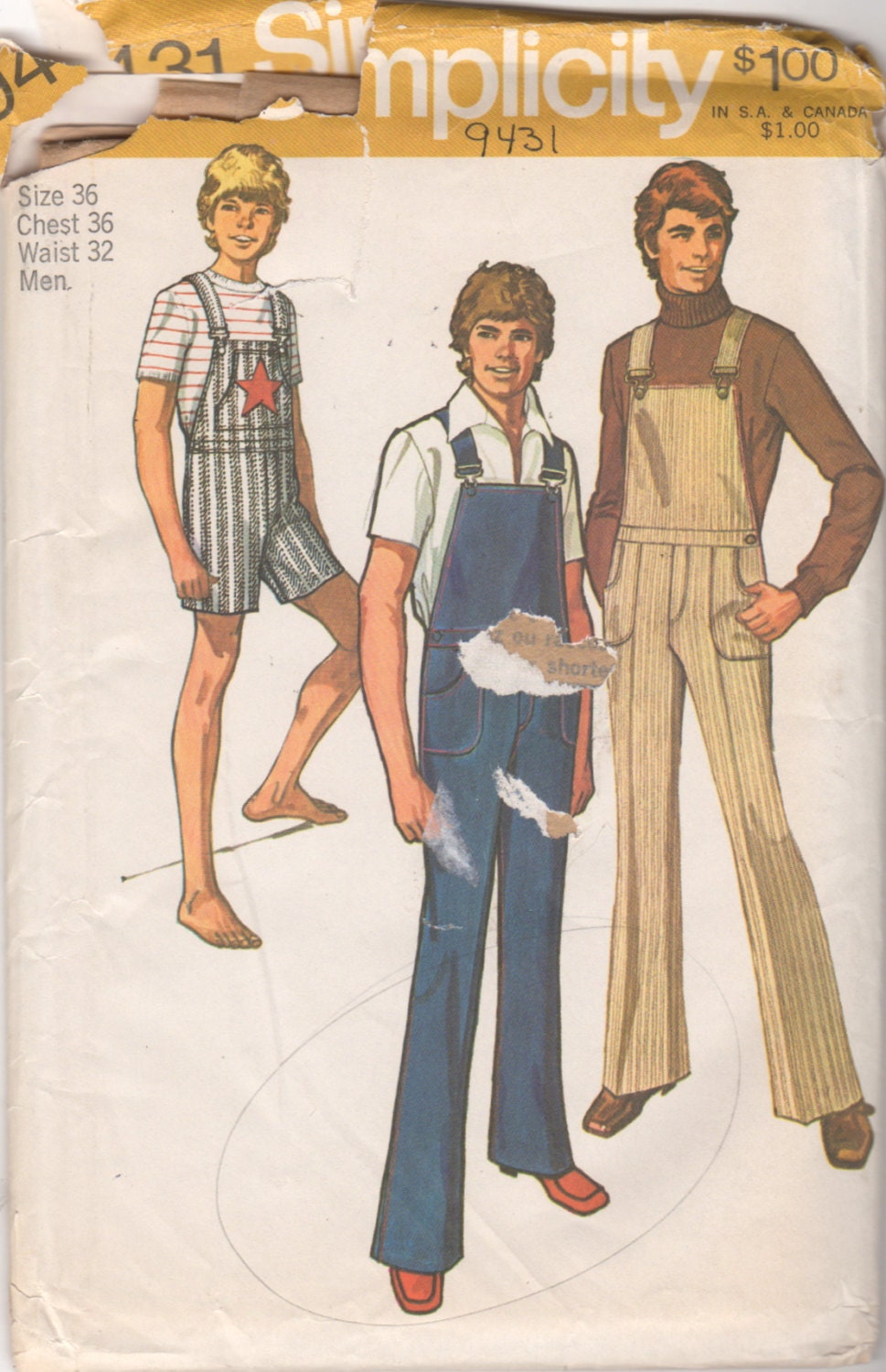 Simplicity 794311970s Mens Bib Overalls Pattern Jumpsuit